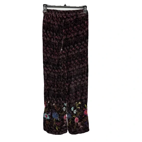 Johnny Was Los Angeles Women's XS Ulla Velvet Wide Leg Pants Embroidered Pocket - Picture 2 of 15